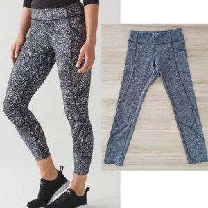 Lululemon tight stuff Tight run pockets splatter 7/8 black size 6